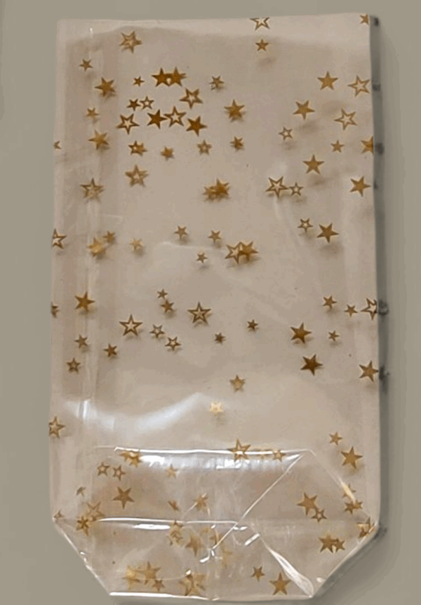 PP Bodenbeutel mit Sternenmotiv – transparente Geschenkverpackung für Weihnachten