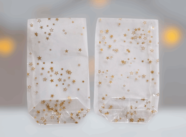 Geschenkbeutel Weihnachten transparent mit Sternendruck – 10 Stück Packung