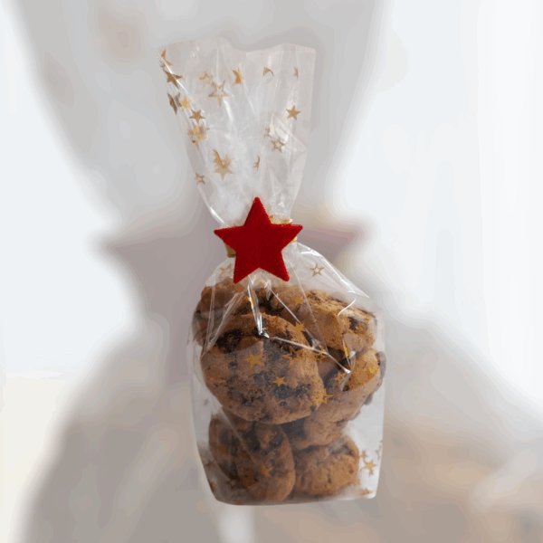 Lebensmittelechte Bodenbeutel mit goldenen Sternen – ideal für Plätzchen und Pralinen