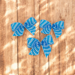 Bayerische Satin-Schleifen blau-weiß mit Clip/Klebepunkt – 10 Stück (80x50mm)