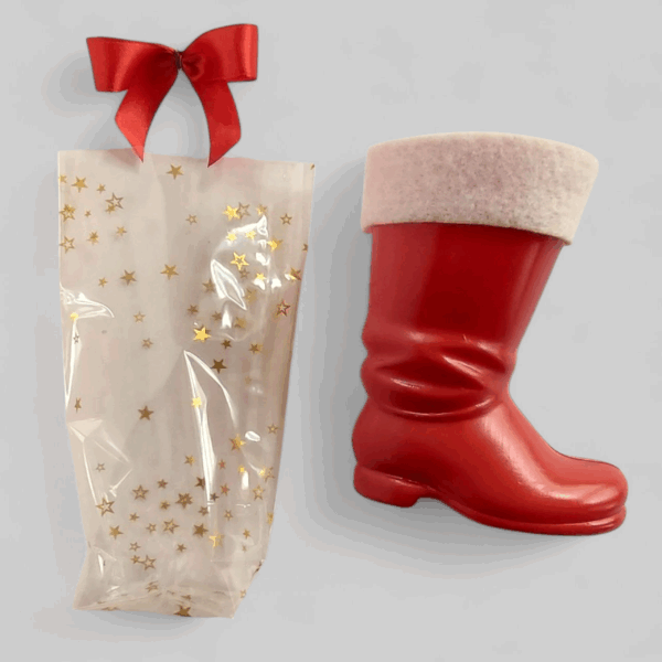 AKTION 3 Nikolausstiefel + 3 Beutel + 3 Schleifen | Weihnachtsdeko Set 11×9 cm Stiefel, Beutel 95×160 mm, Schleife 60×40 mm