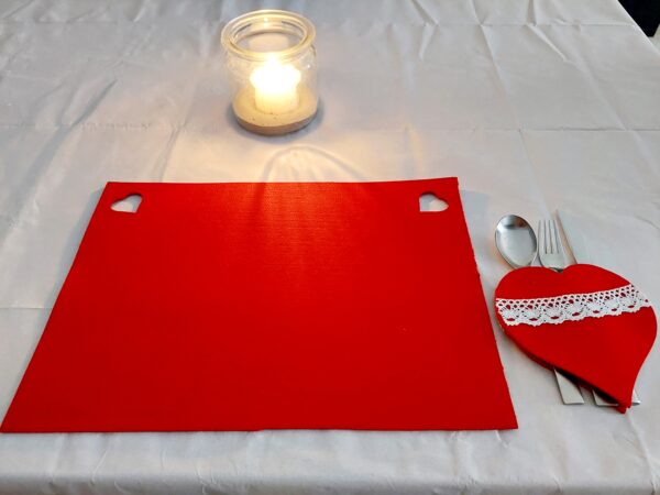 Tischset, Platzset "Herz" 42x30cm rot aus Filz 2 Stück + Streudeko mit oder ohne Bestecktasche – Bild 4