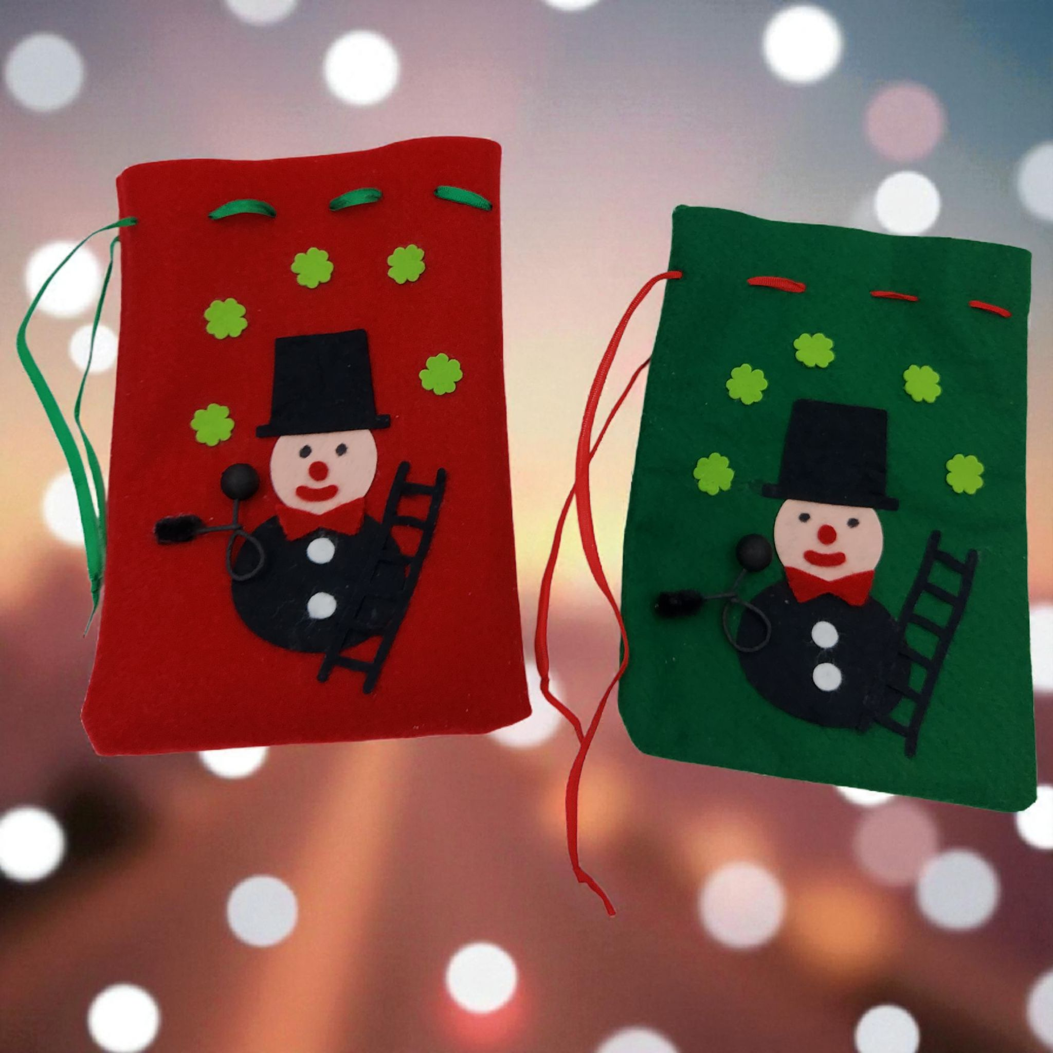 Filzsäckchen mit Motiv "Schornsteinfeger" ca. 14x20cm 3 Stück