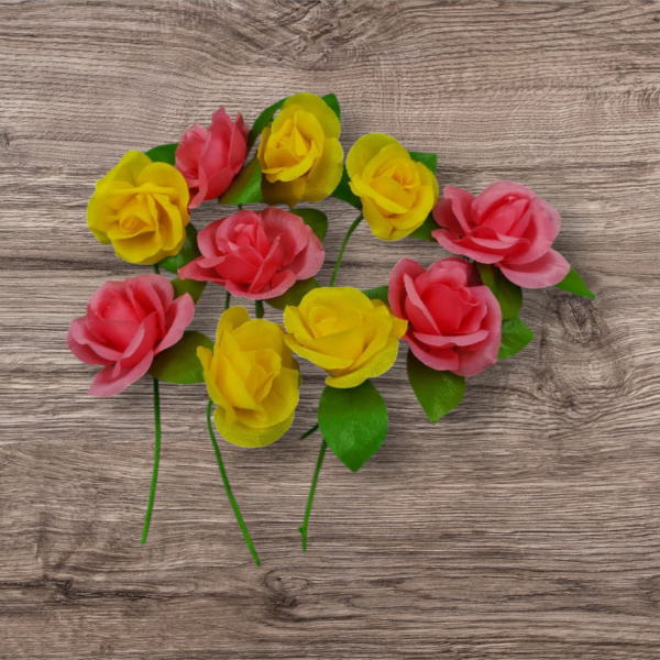 Rosen aus Taft Ø6 cm 10 Stück rosa oder gelb
