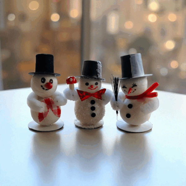 Frostiges Dutzend – 12 Schneemann Figuren ca. 6 cm | Winter Tischdeko & Weihnachtsdeko aus Watte – Bild 3