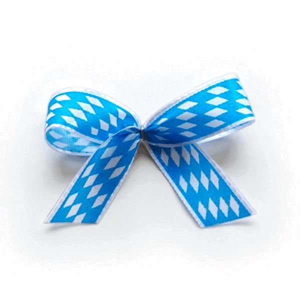 Bayerische Satin-Schleifen blau-weiß mit Clip/Klebepunkt – 10 Stück (60x40mm) – Bild 2
