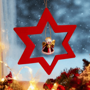 Weihnachtsanhänger Filzstern rot mit Engel – 2er Set Weihnachtsschmuck