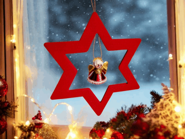 Weihnachtsanhänger Filzstern rot mit Engel – 2er Set Weihnachtsschmuck