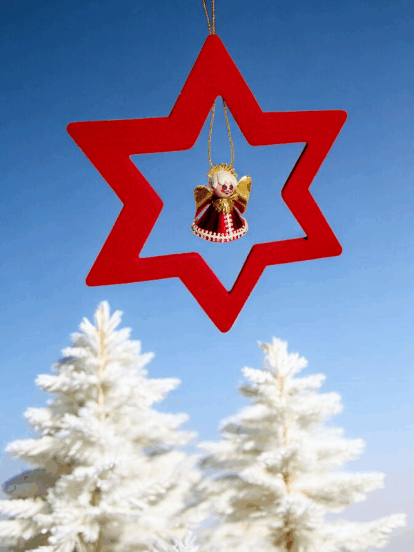 Weihnachtsanhänger Filzstern rot mit Engel – 2er Set Weihnachtsschmuck – Bild 6