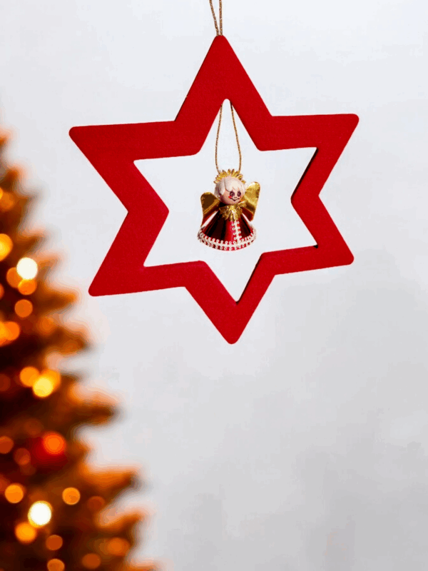 Weihnachtsanhänger Filzstern rot mit Engel – 2er Set Weihnachtsschmuck – Bild 5