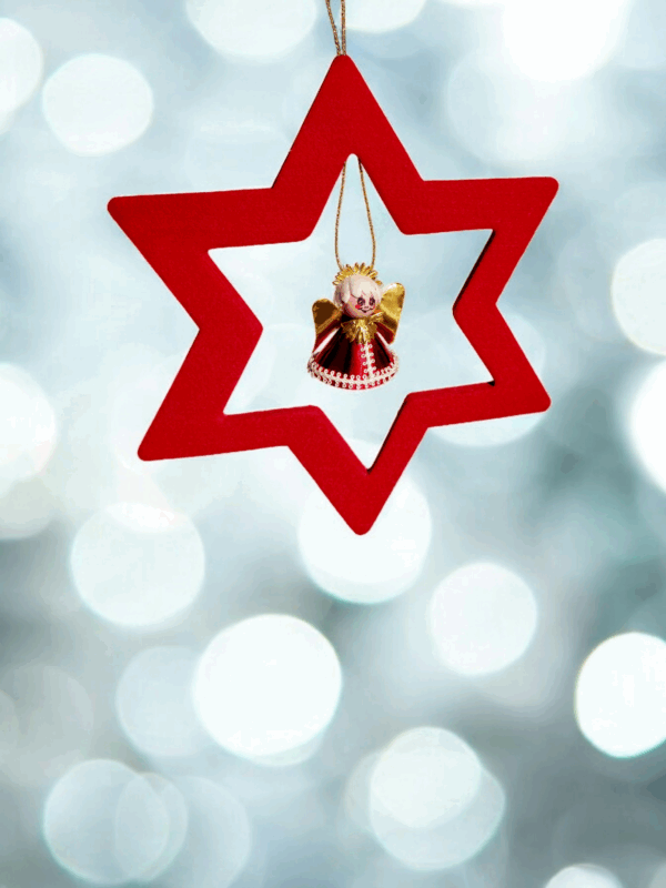Weihnachtsanhänger Filzstern rot mit Engel – 2er Set Weihnachtsschmuck – Bild 4