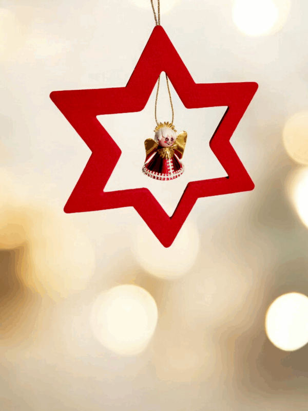 Weihnachtsanhänger Filzstern rot mit Engel – 2er Set Weihnachtsschmuck – Bild 3
