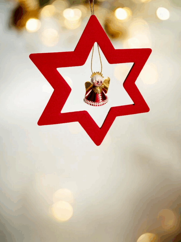 Weihnachtsanhänger Filzstern rot mit Engel – 2er Set Weihnachtsschmuck – Bild 2
