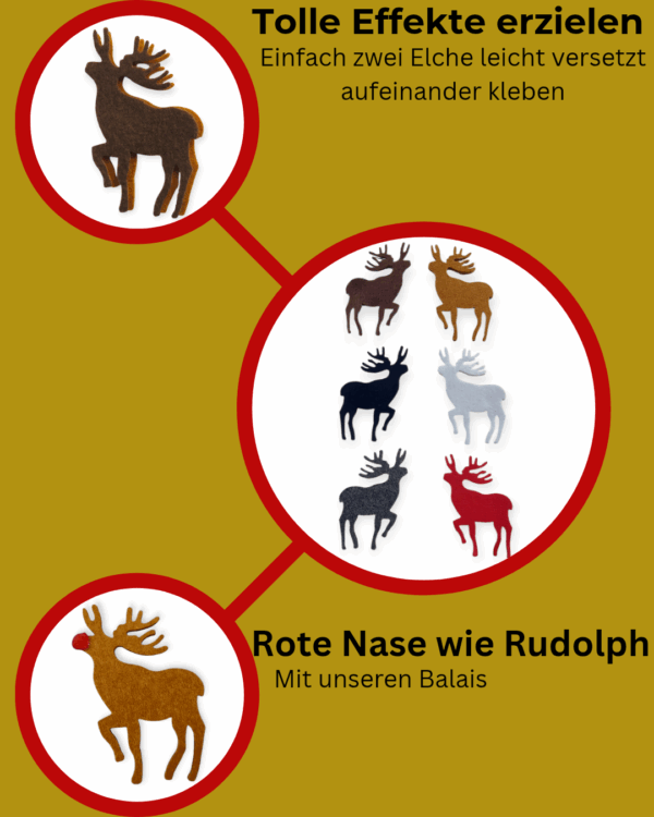 Filzelche Weihnachten 12er Set – Dekoration in Rot, Weiß, Hellbraun, Grau, Dunkelbraun & Schwarz – ca. 10x6cm, 1-3mm Filzstärke – Bild 3
