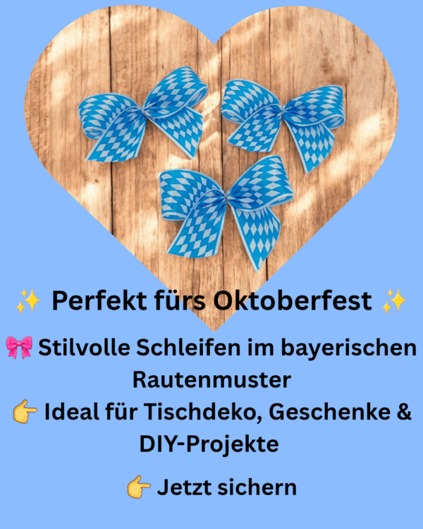 Bayerische Satin-Schleifen blau-weiß mit Clip/Klebepunkt – 10 Stück (80x50mm) – Bild 4