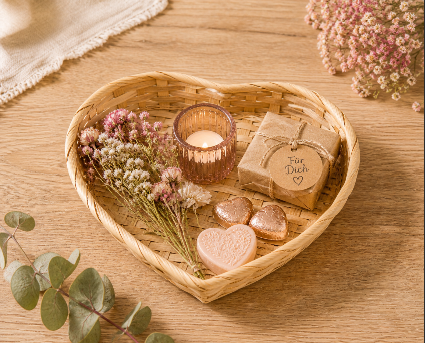 Bambuskörbchen Herz 20 × 23 × 4 cm – Dekokorb Herzform Natur Tischdeko Geschenk – Bild 2