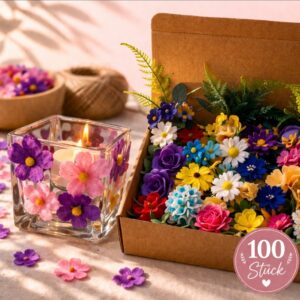 Blumenset 100 Stück – Künstliche Blumen für DIY Basteln, Deko, Karten & Geschenkverpackung