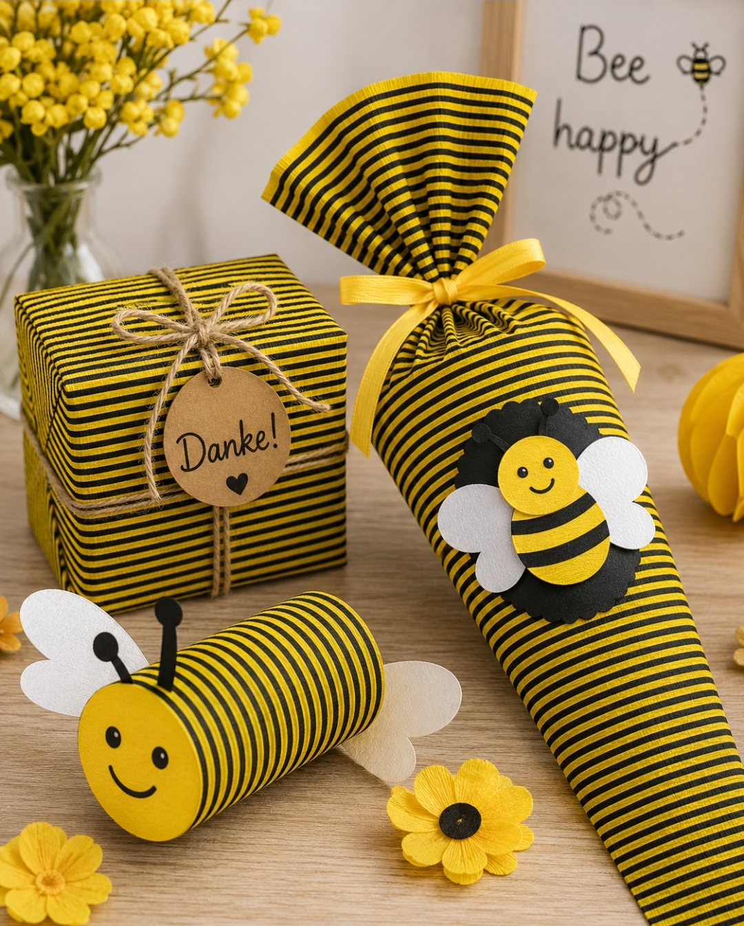 Bastelkrepp Gelb Schwarz – 10 Blatt DIN A4 – Gestreiftes Krepppapier für DIY, Deko & Geschenkverpackung – Bild 2