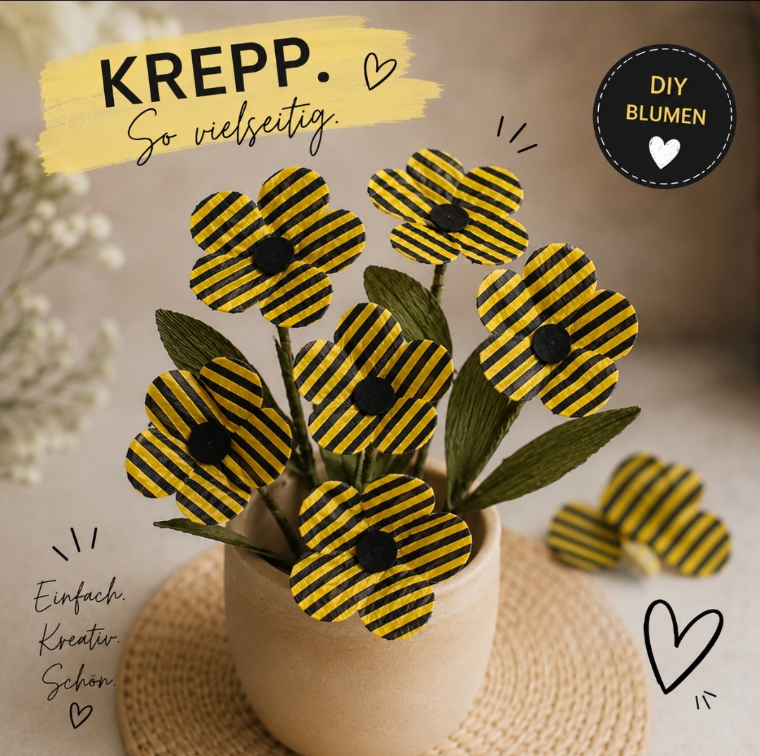 Bastelkrepp Gelb Schwarz – 10 Blatt DIN A4 – Gestreiftes Krepppapier für DIY, Deko & Geschenkverpackung – Bild 3