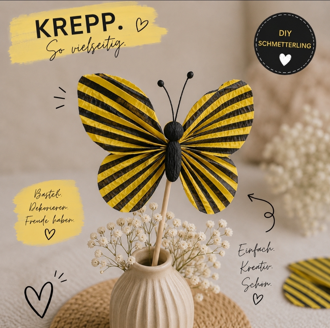Bastelkrepp Gelb Schwarz – 10 Blatt DIN A4 – Gestreiftes Krepppapier für DIY, Deko & Geschenkverpackung – Bild 4