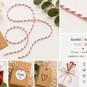 Kordel rot weiß 1mm