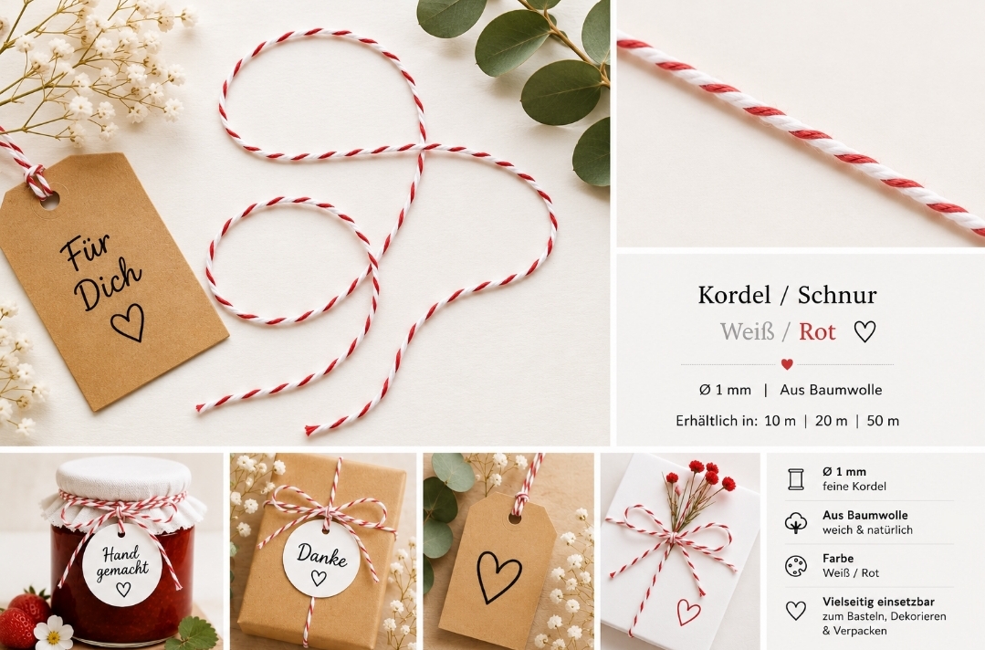 Kordel rot weiß 1mm