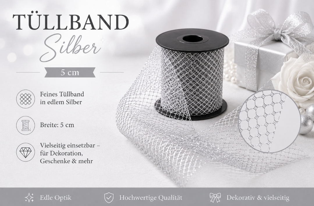 Tüllband silber 5cm
