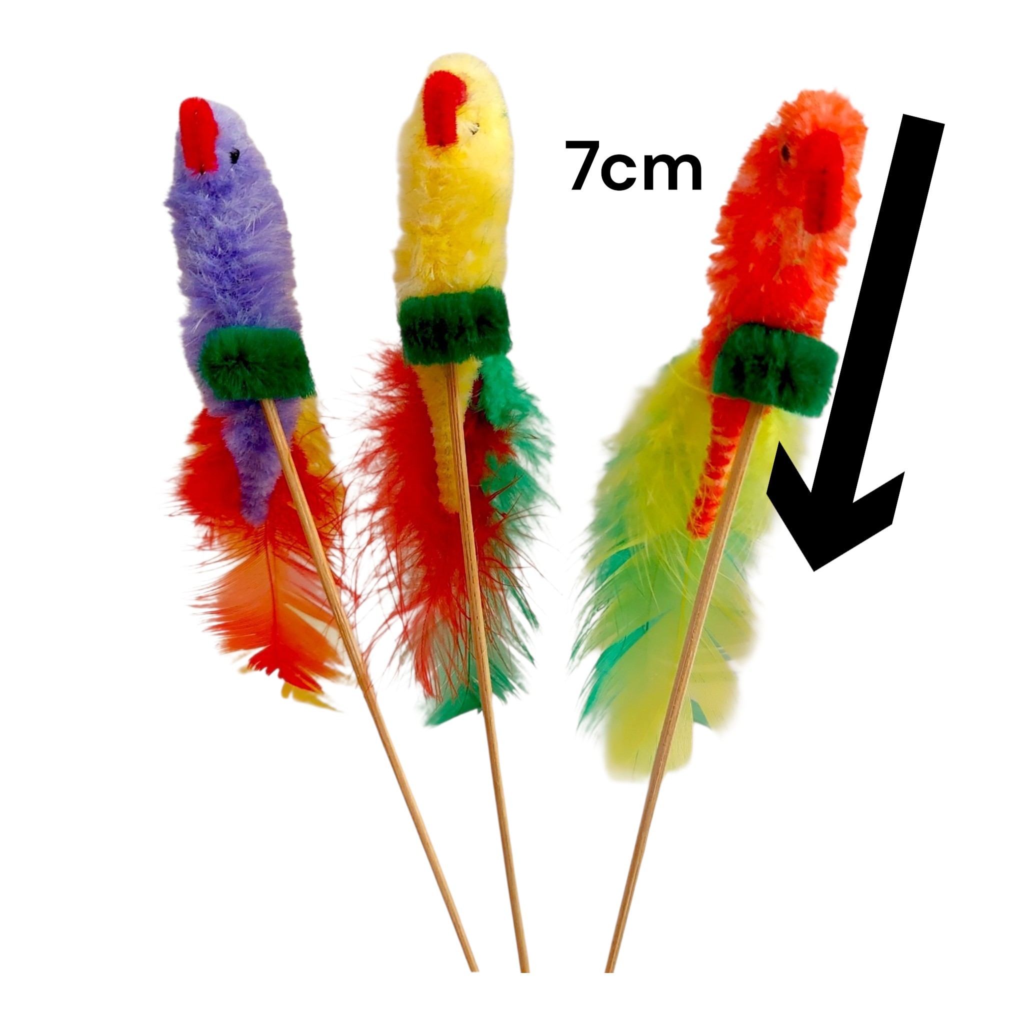Chenille Papageien mit Federn am Holzstab – ca. 7 cm | 10 Stück – Bild 3