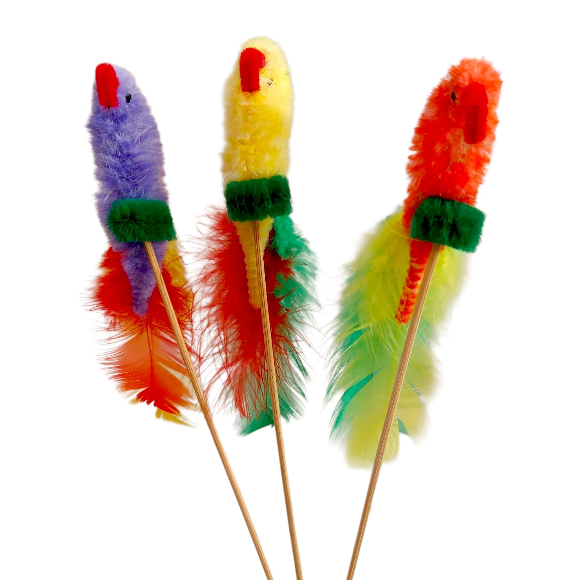 Chenille Papageien mit Federn am Holzstab – ca. 7 cm | 10 Stück – Bild 2