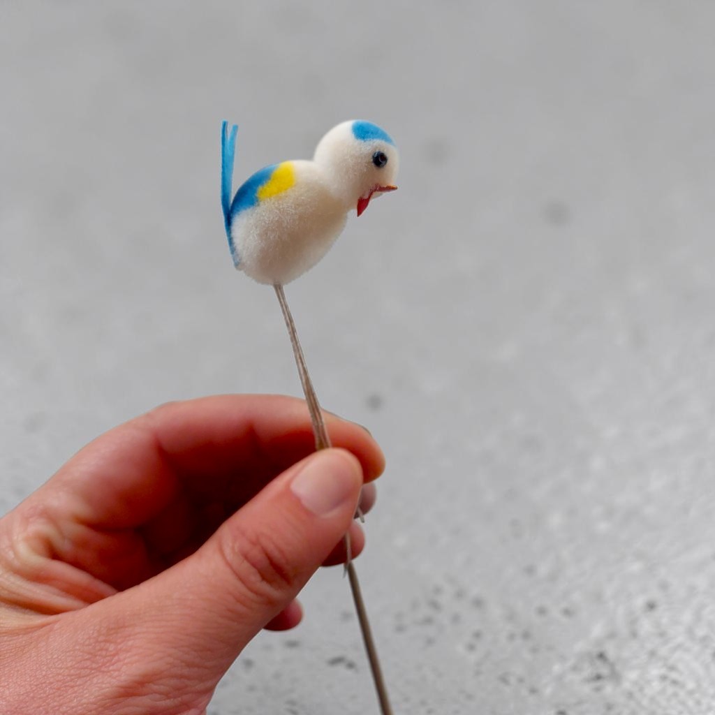 Wollvögel 3 cm – 10 Stück kleine Dekovögel mit flexiblem Draht – Bild 3